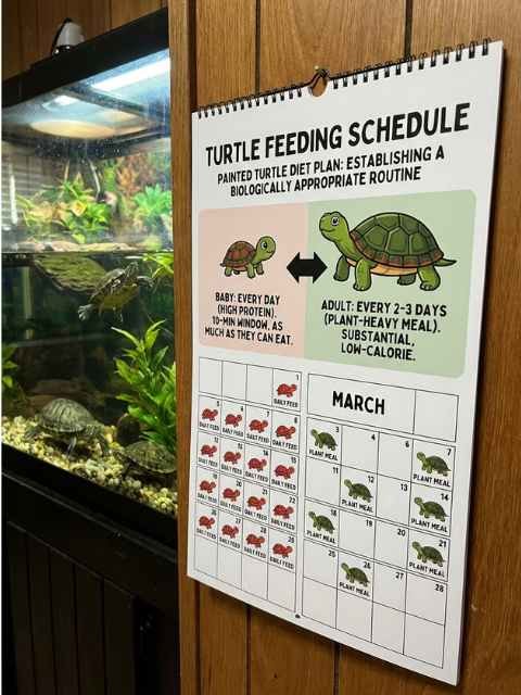 Calendar representing a turtle feeding schedule
