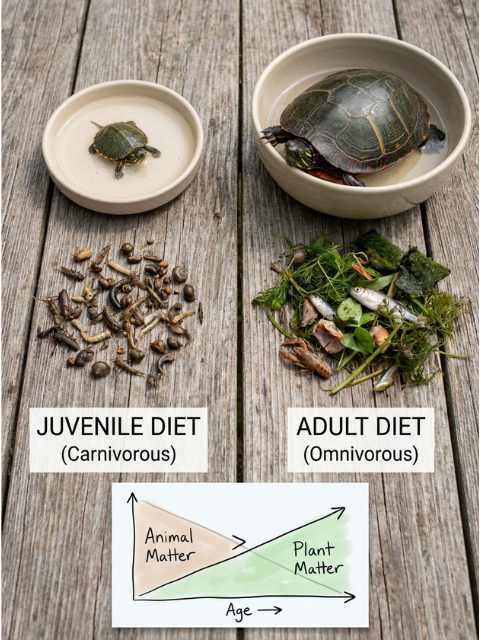 Comparison between small and large painted turtle