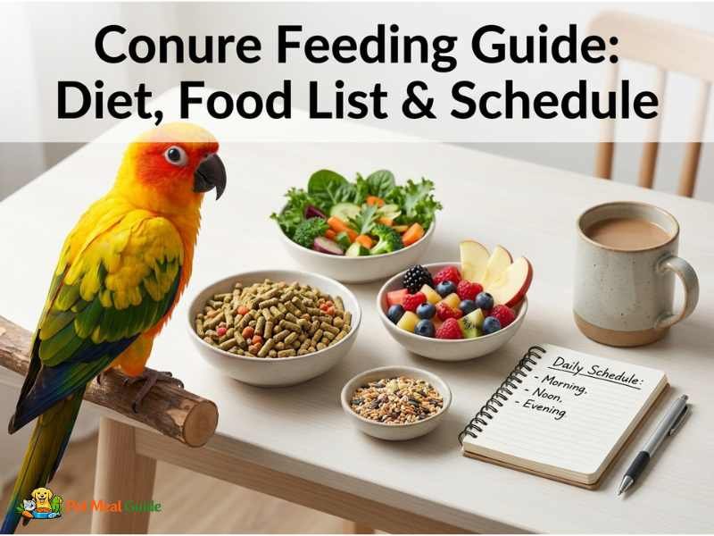 Conure Feeding Guide: Diet, Food List & Schedule