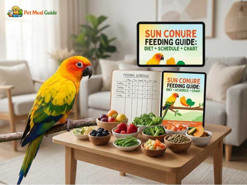 Sun Conure Feeding Guide (Diet + Schedule + Chart)