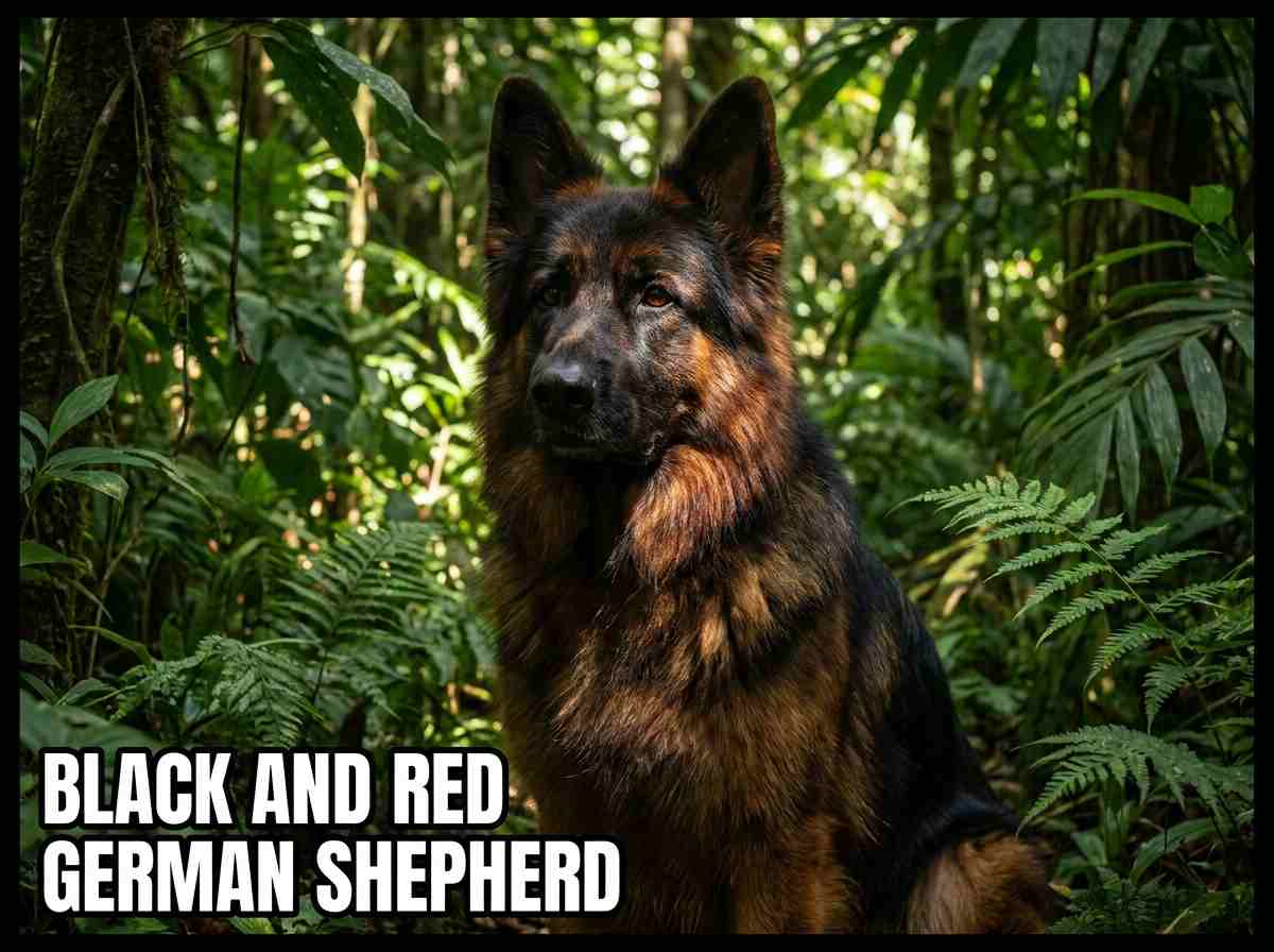 Black and Red German Shepherd sitting outdoors