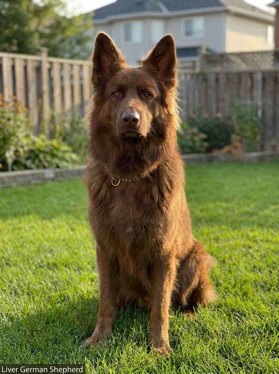 Liver German Shepherd standing outdoors