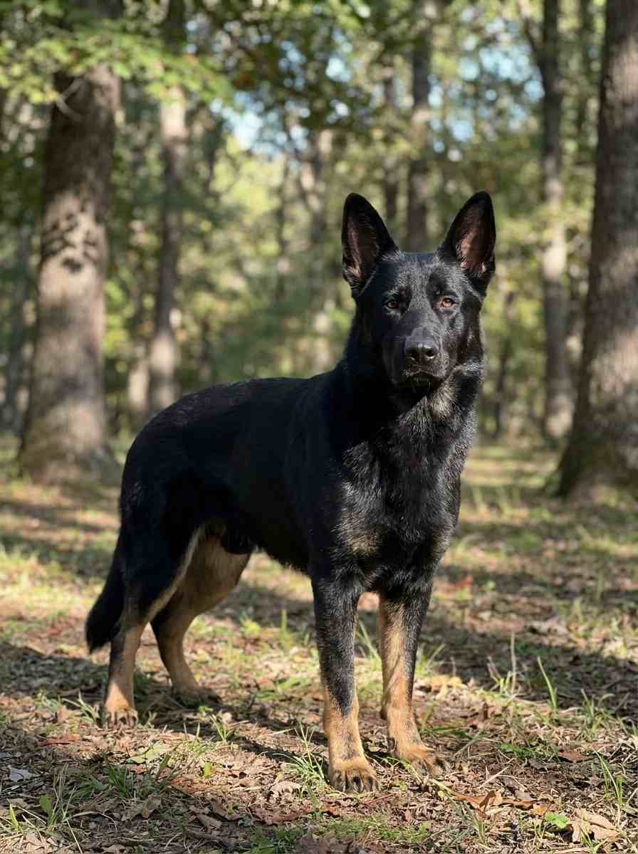 Bi Color German Shepherd Standing in a Jungle