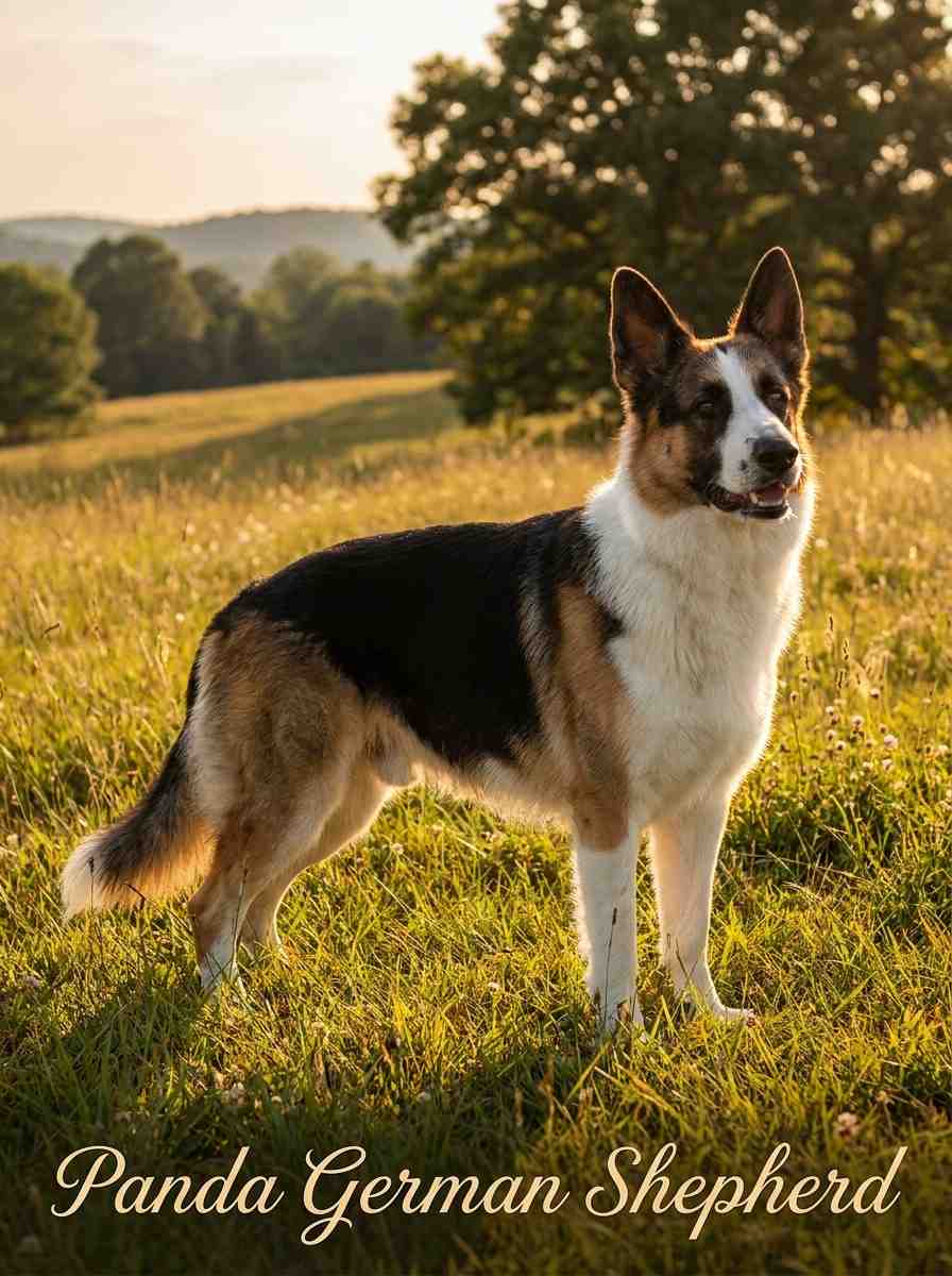 Panda German Shepherd standing outdoors