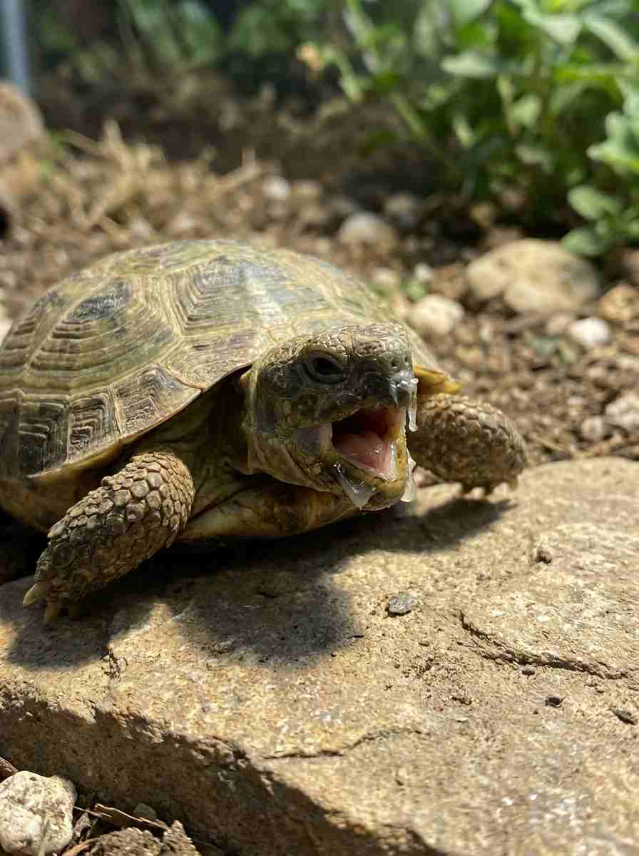 Turtle breathing with mouth open respiratory infection symptom