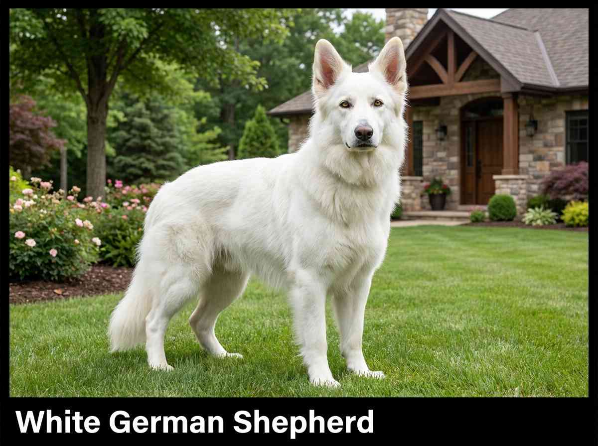 White German Shepherd Standing in a Yard
