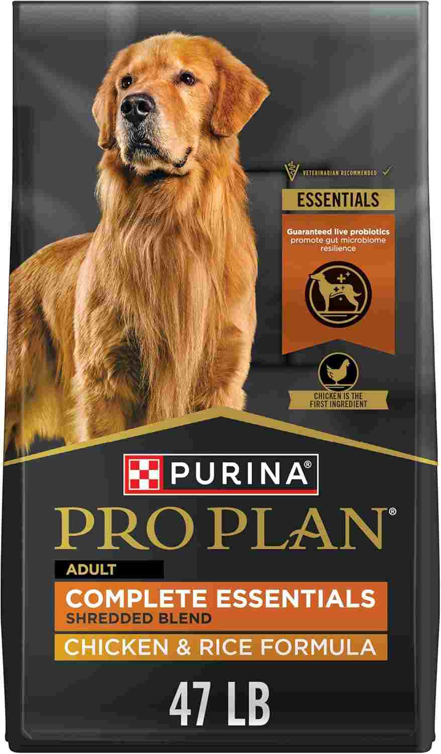 Purina Pro Plan Complete Essentials Shredded Blend Chicken and Rice adult dry dog food bag