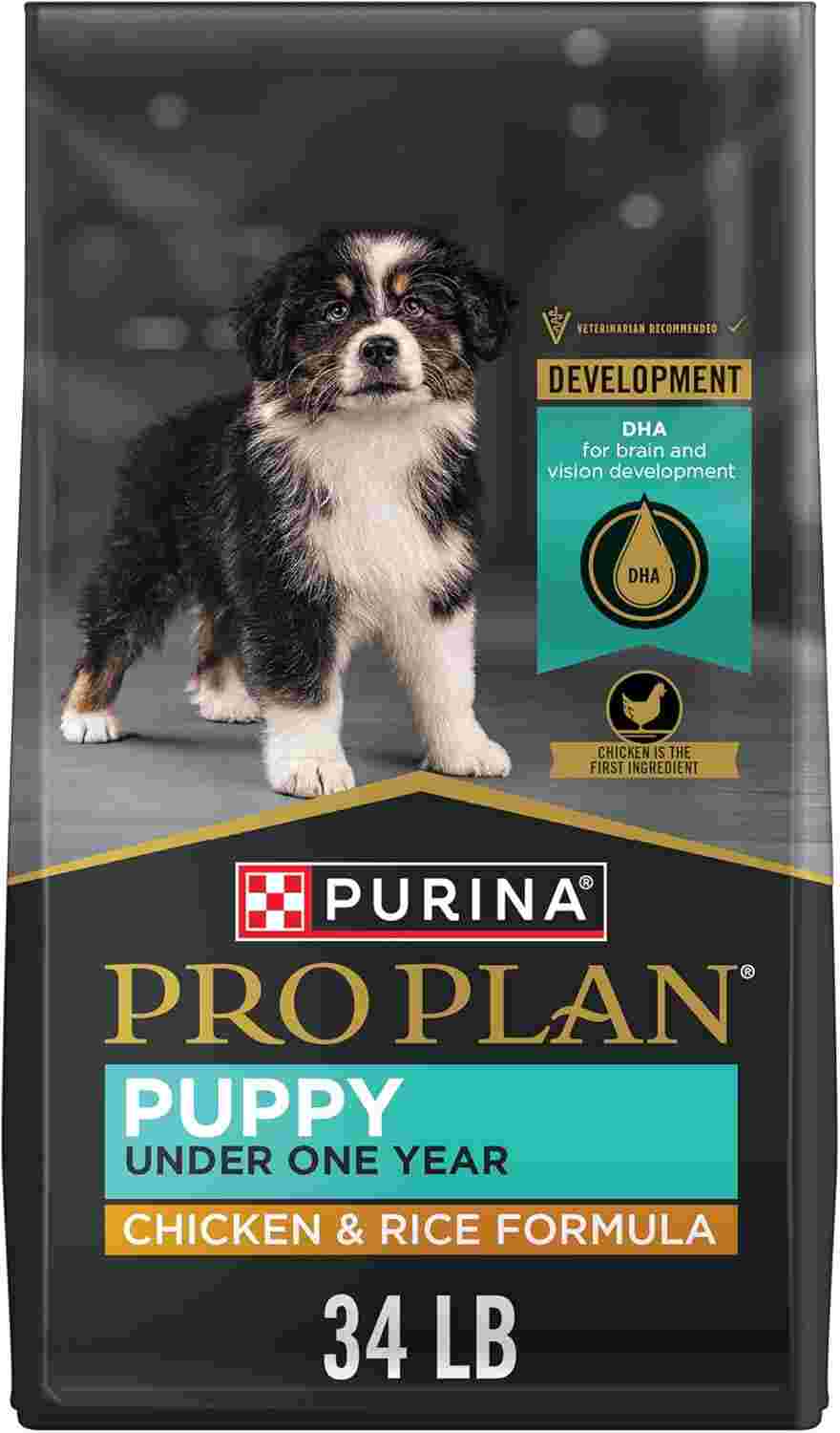 Purina Pro Plan High Protein Puppy Shredded Blend Chicken and Rice dry puppy food bag